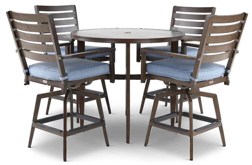 Adeline 5 Piece Blue Swivel Stool and Pub Table Patio Set
