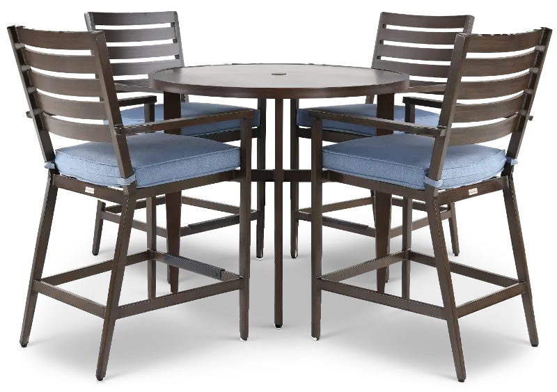Adeline 5 Piece Blue Bar Stool and Pub Table Patio Set