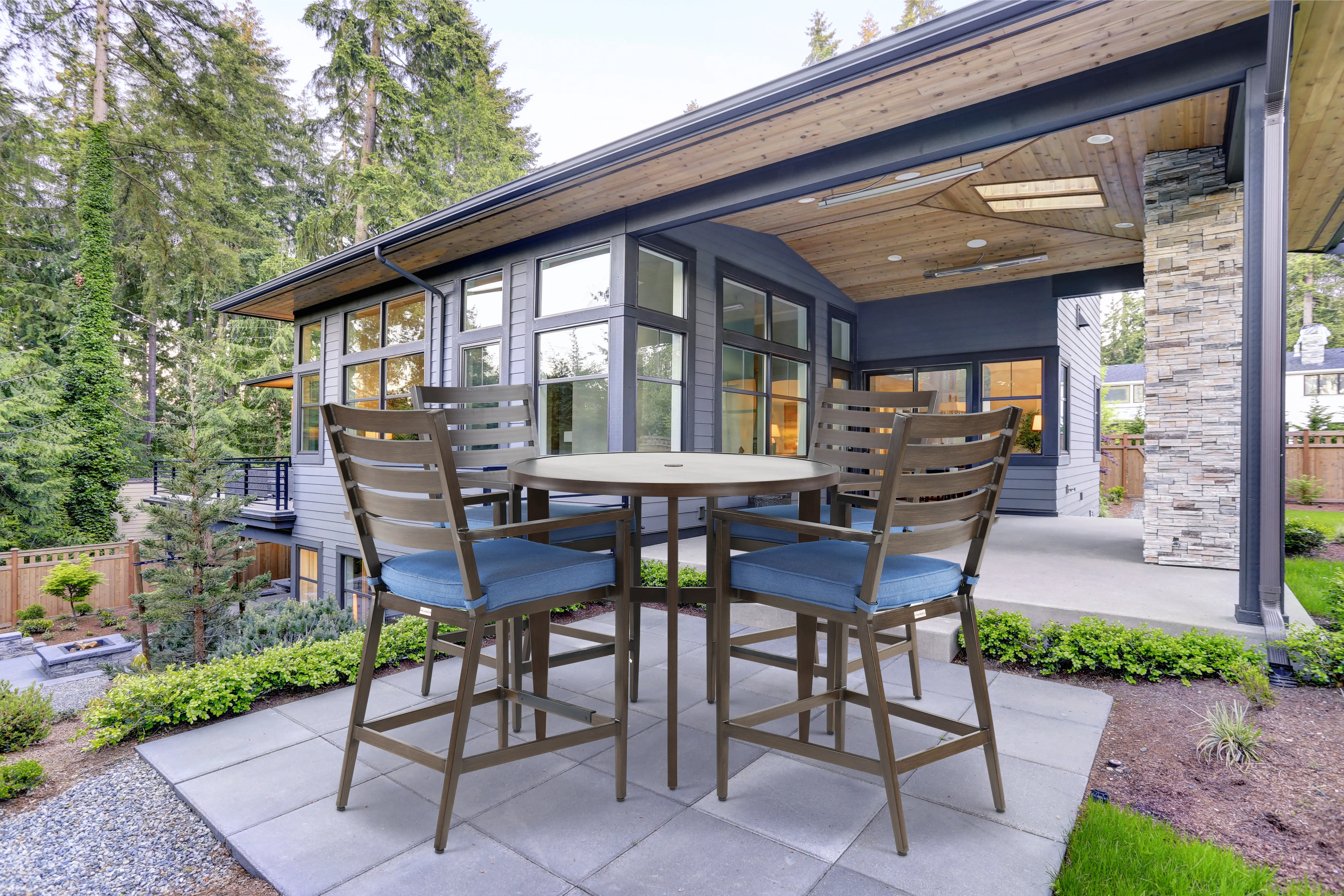 Adeline 5 Piece Blue Stool and Pub Table Patio Set-2