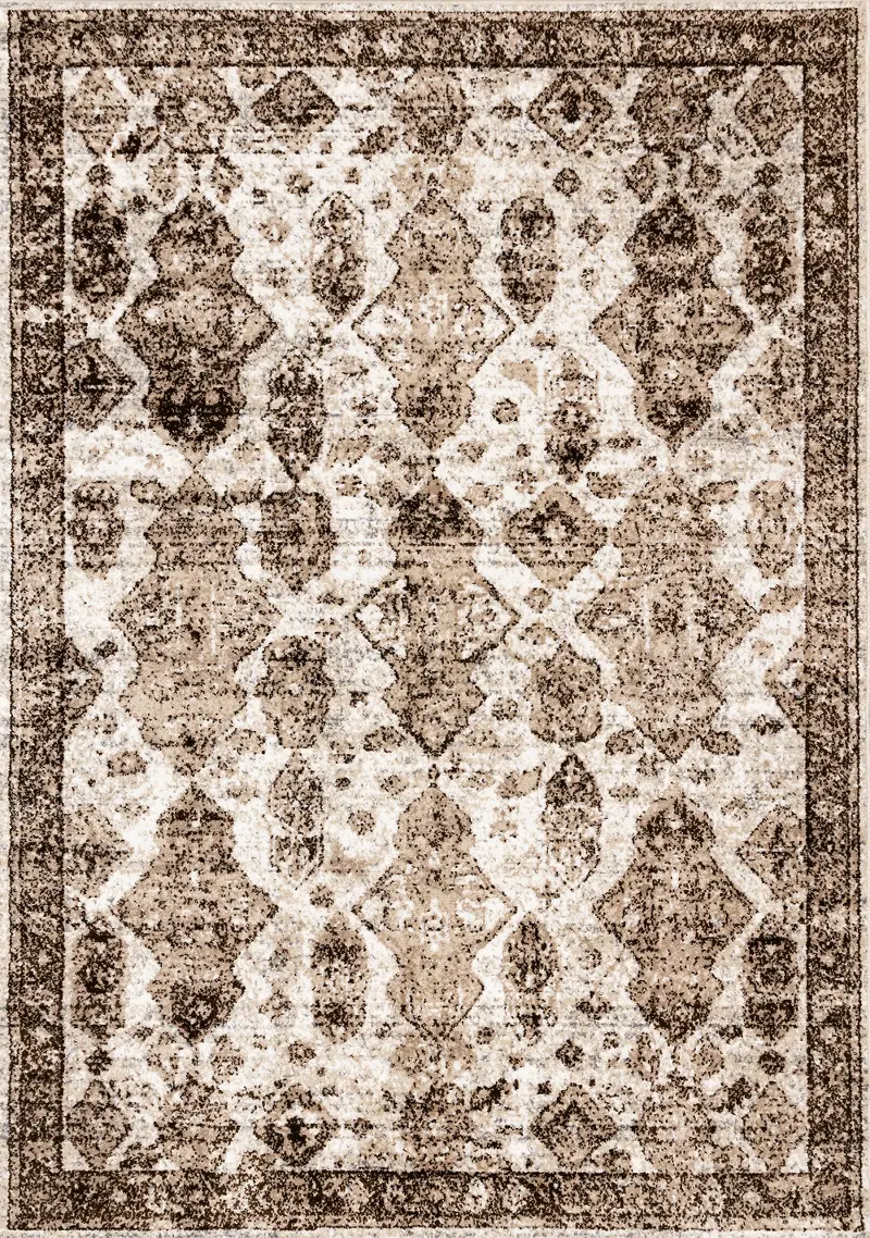 Century 5 x 8 White Brown Border Area Rug