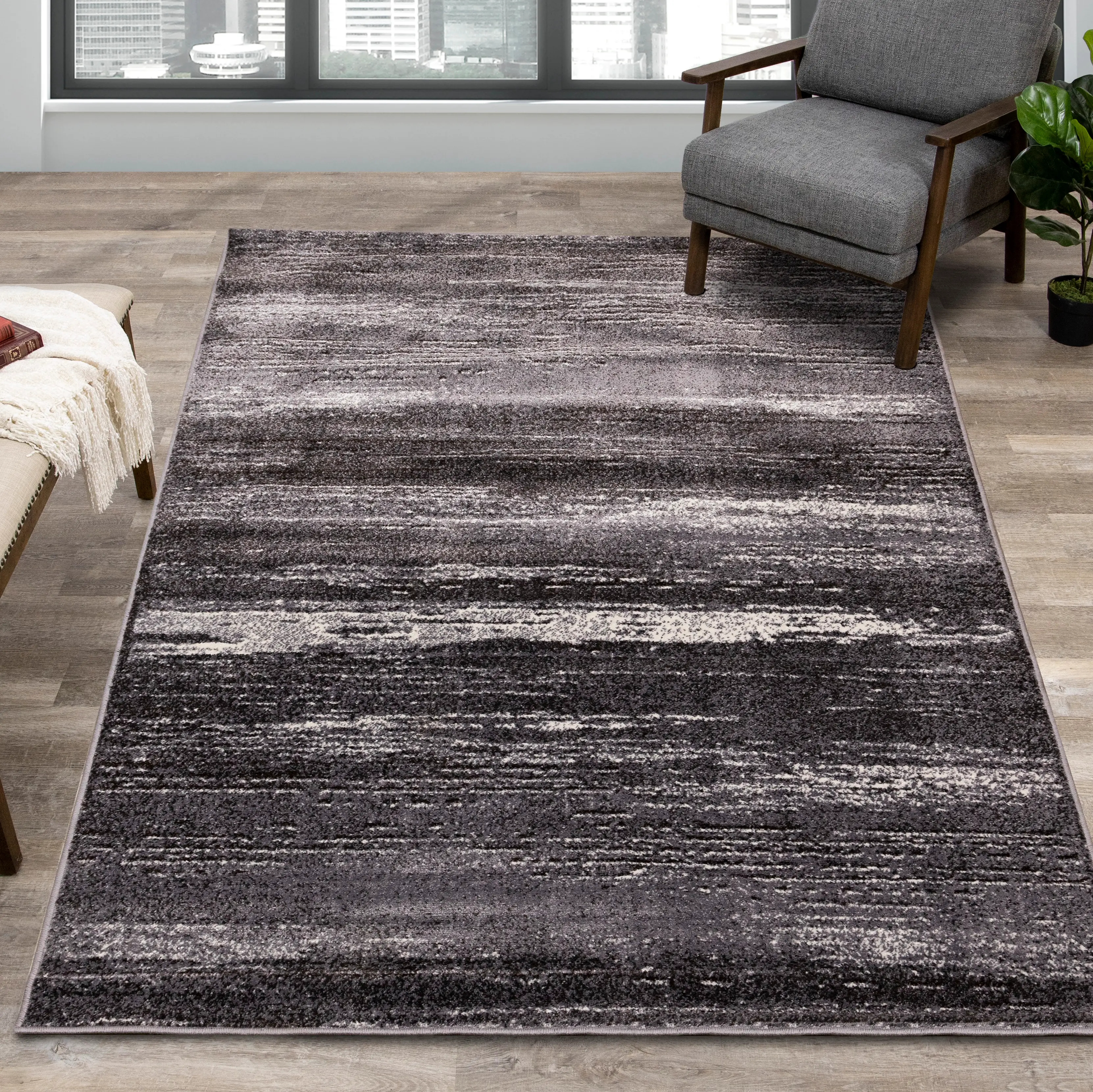 Maya 8 x 11 Gray Cream Variegated Frieze Area Rug-2