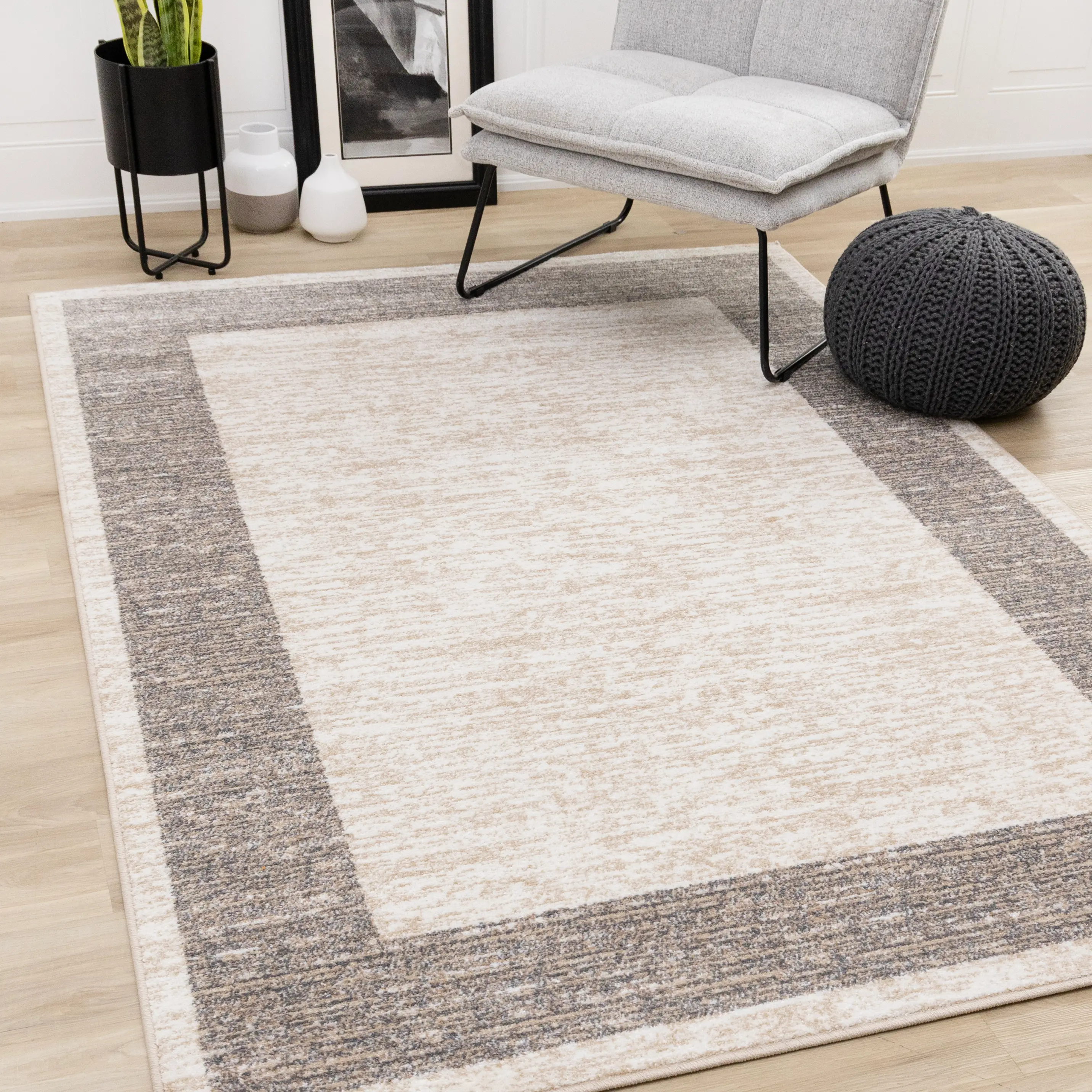 Century 7 x 10 Beige and Gray Border Area Rug-3