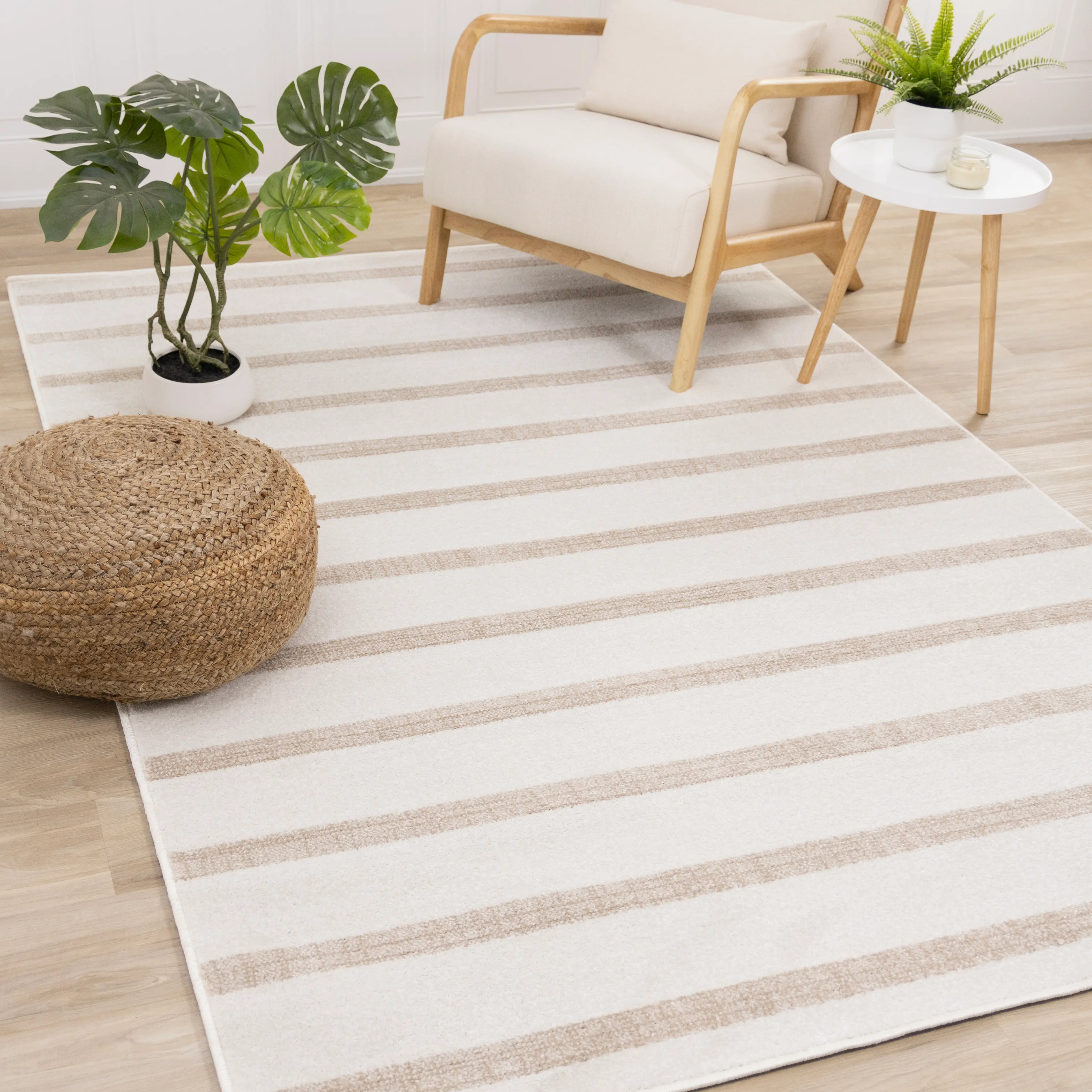 Century 7 x 10 Cream and Beige Striped Area Rug-3
