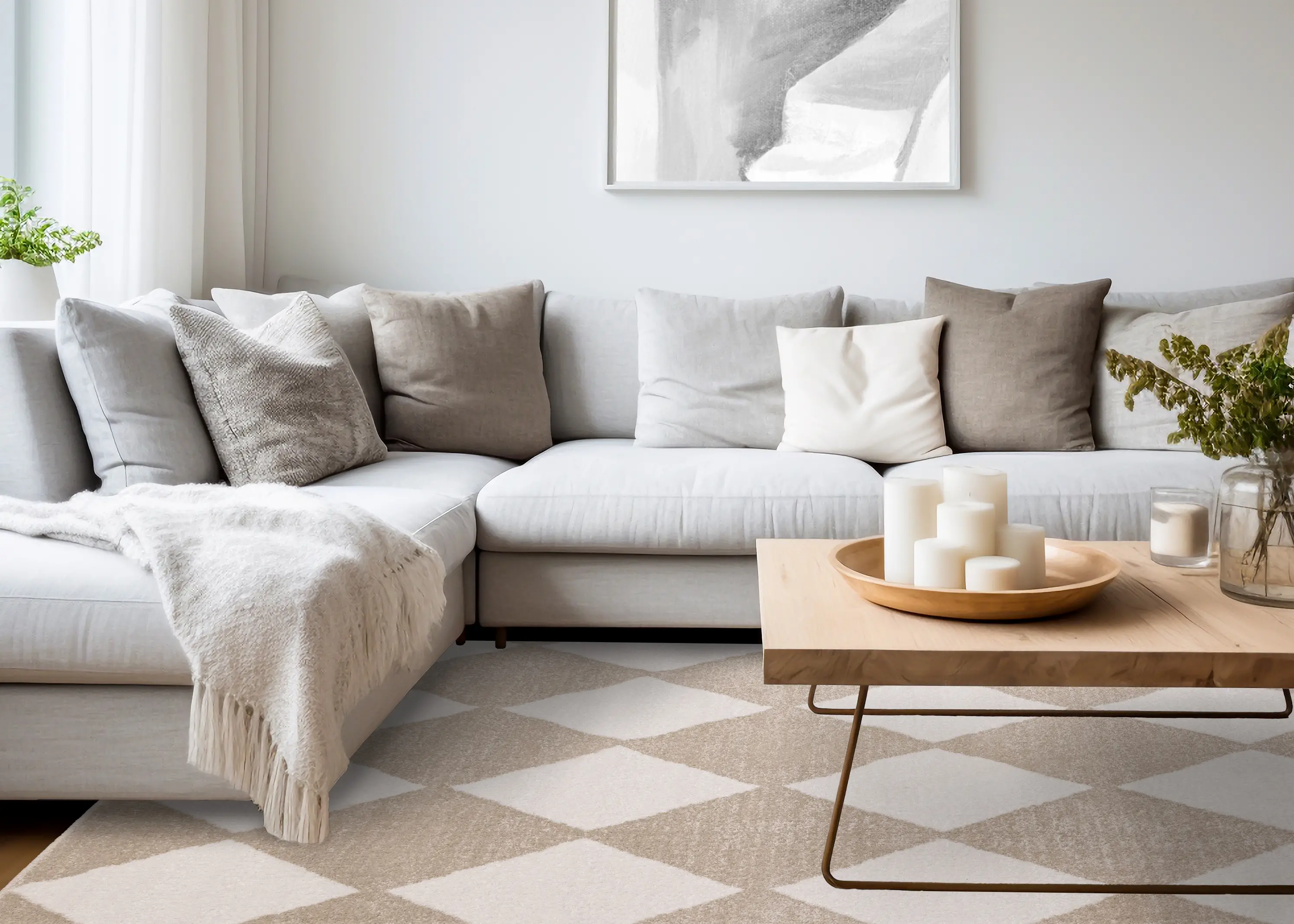 Century 5 x 8 Beige and Cream Diamond Area Rug-2