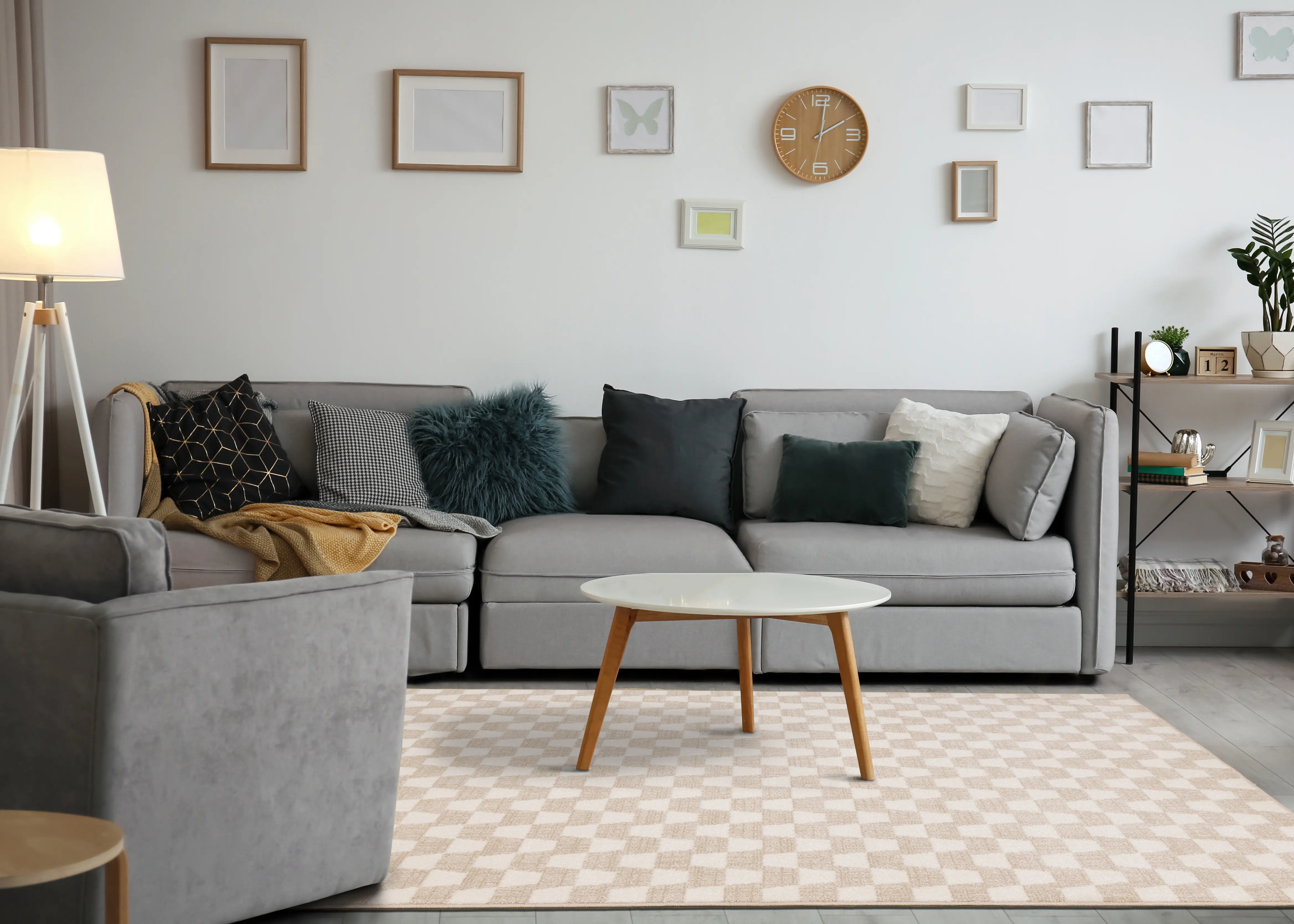 Century 8 x 11 Beige and Cream Wavy Checker Area Rug-3