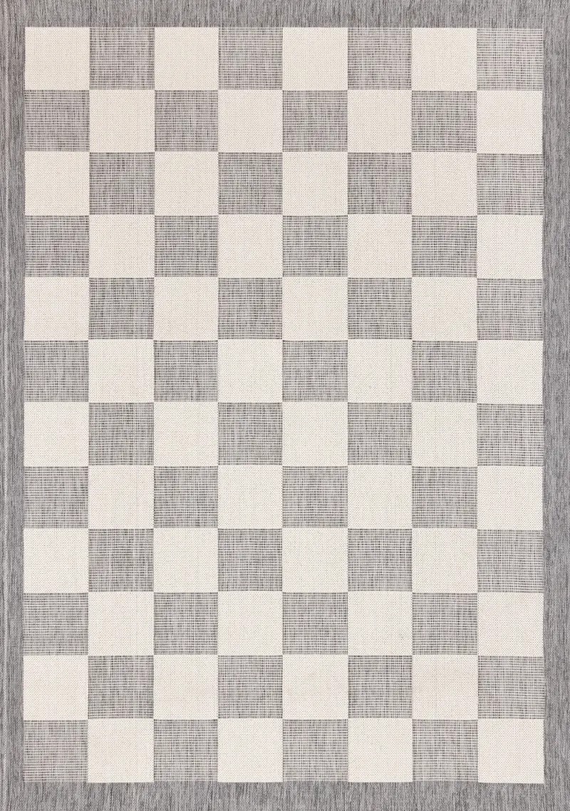Jasper 7 x 10 Gray and Ivory Checkered Outdoor Rug