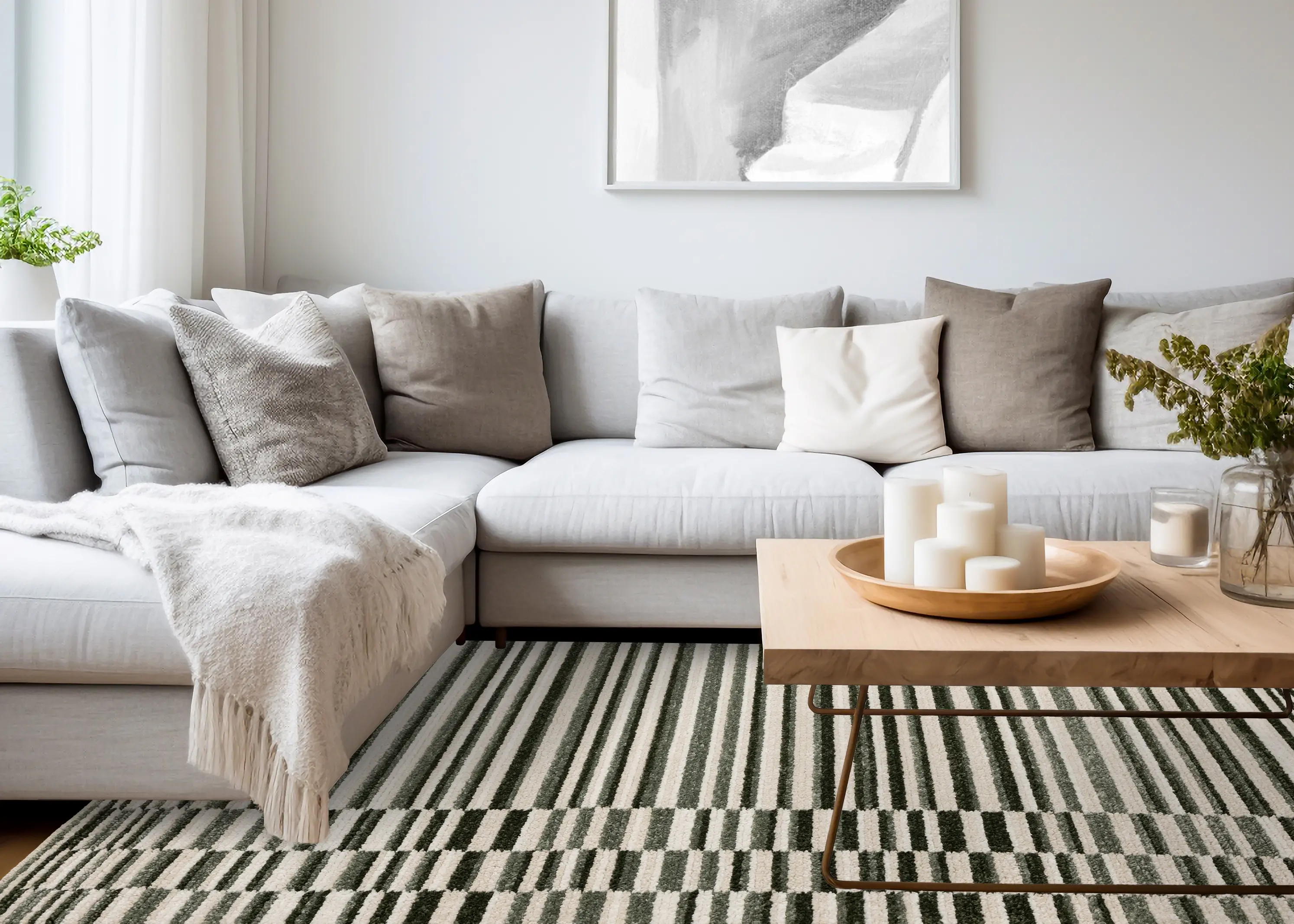 Nala Green and Cream Striped 5 x 8 Area Rug-3