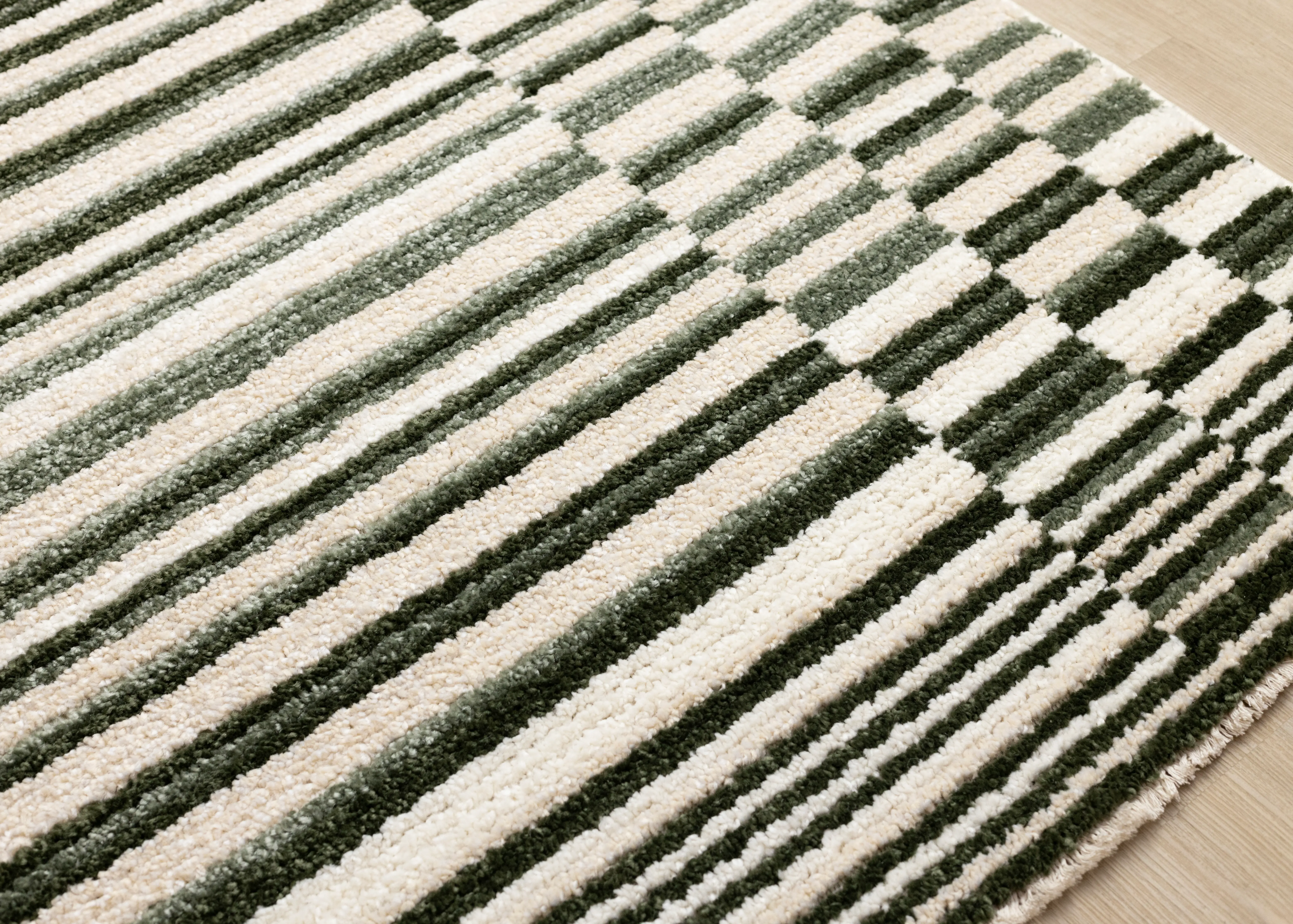 Nala Green and Cream Striped 5 x 8 Area Rug-4