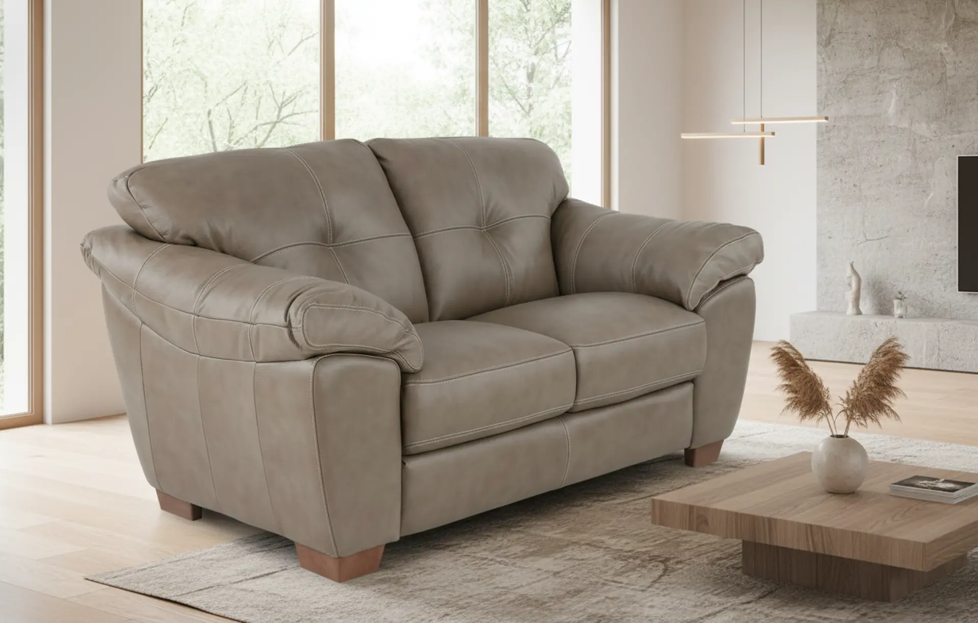 Clay Taupe Leather Loveseat-9