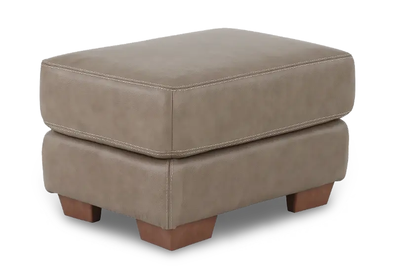 Clay Taupe Leather Ottoman