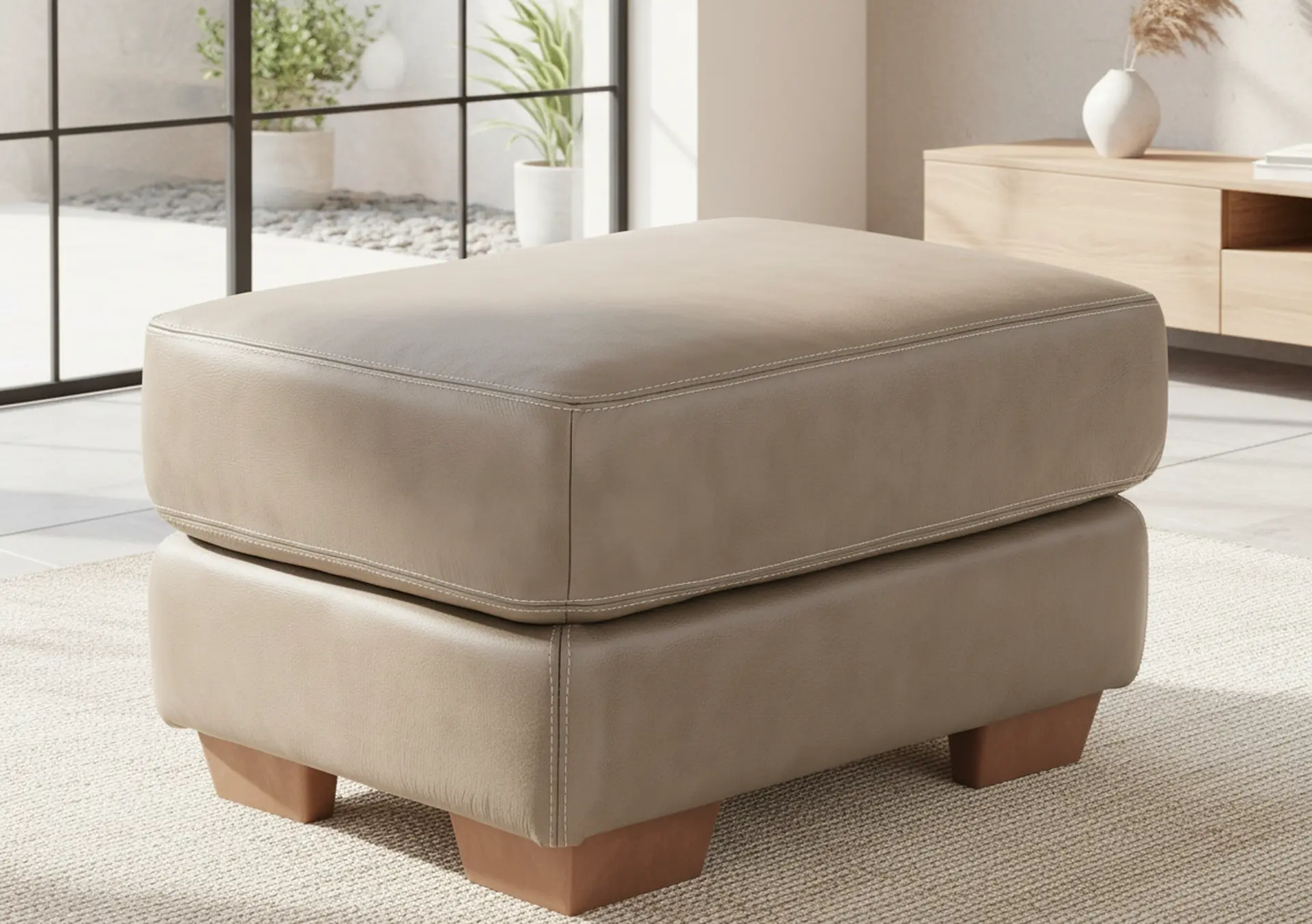 Clay Taupe Leather Ottoman-9