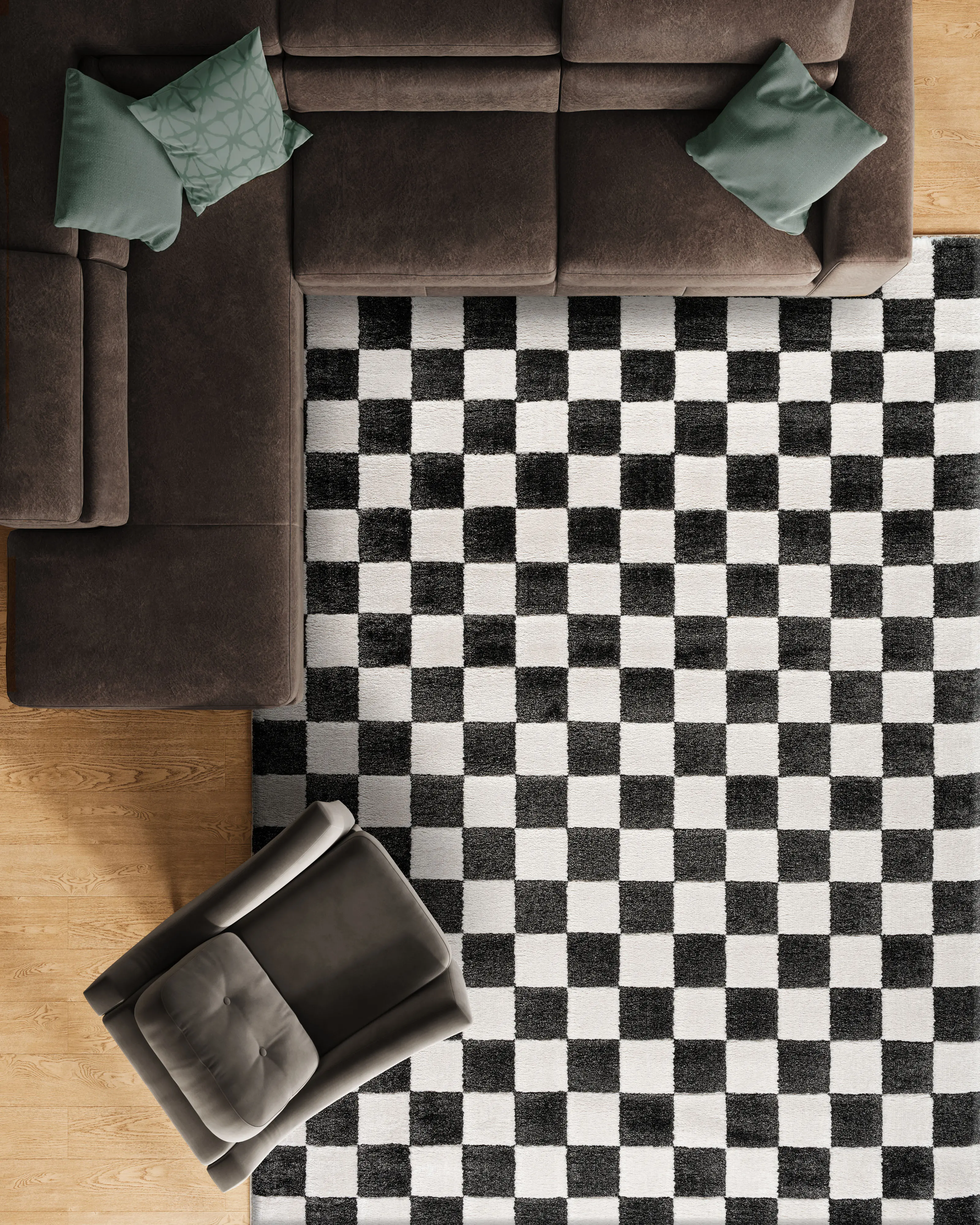 Nube 5 x 8 Checkerboard Black Area Rug-5