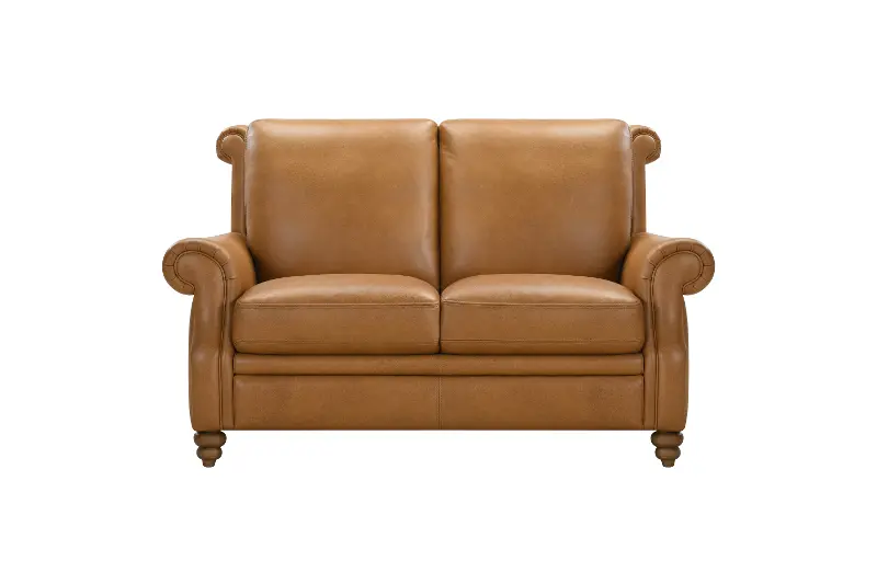 Pentos Saddle Brown Leather Loveseat