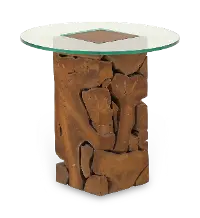 Atlantik Teak Root and Glass End Table