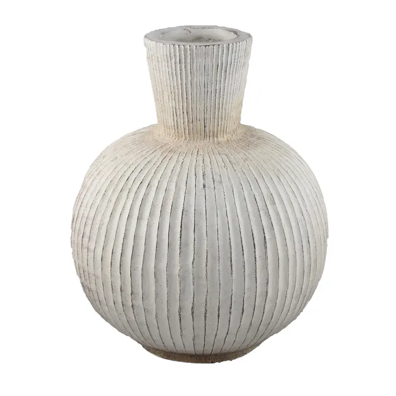 Ribbed White Vase with Narrow Neck