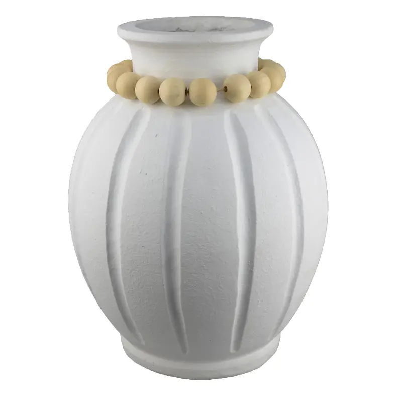 Flat White Vase with Yellow Beads