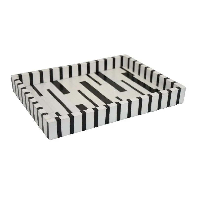 Decorative Black and White Wood Tray