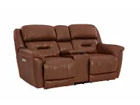 Contender Saddle Brown Leather Power Reclining Loveseat
