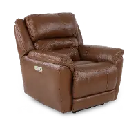 Contender Saddle Brown Leather Power Recliner