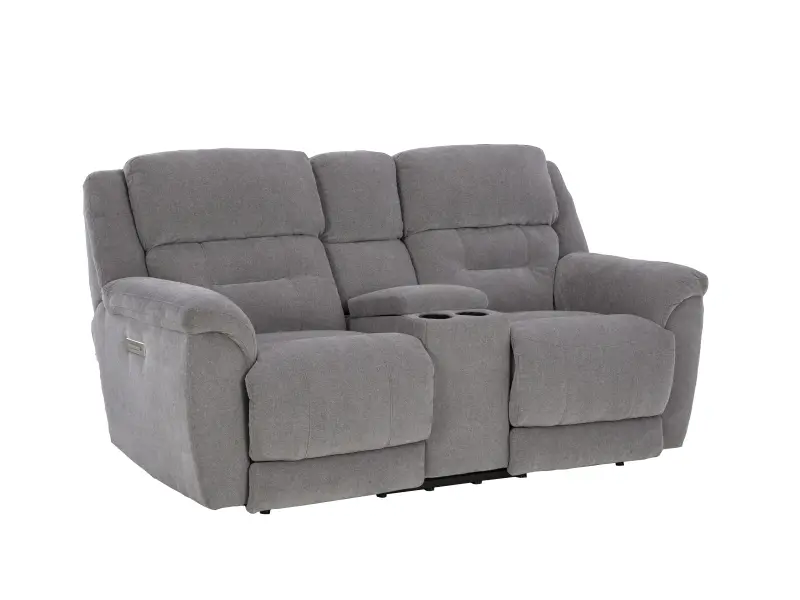 Knockout Granite Gray Power Reclining Loveseat with Console