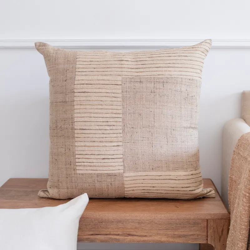 Brown and Cream Geometric Silk Throw Pillow