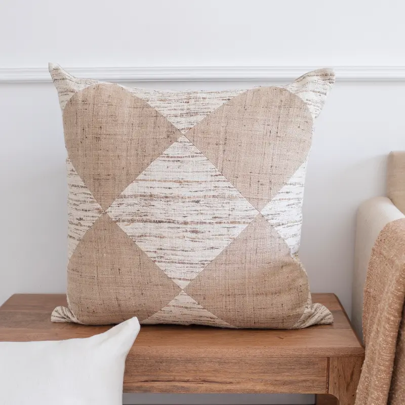 Cream and Brown Diamond Throw Pillow