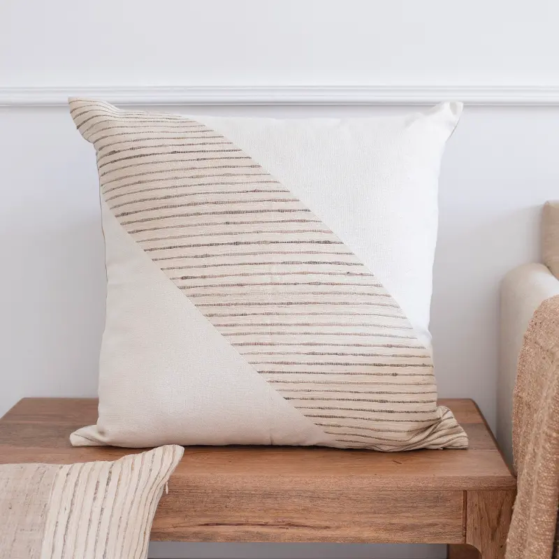 Natural Off White Geometric Decorative Throw Pillow