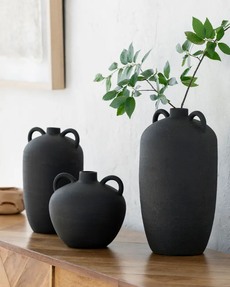 Acanceh Black Ceramic Vase Set of 3