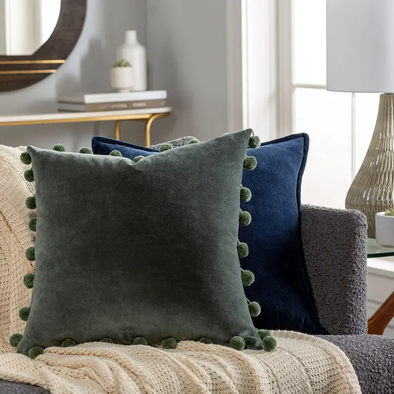 Serengeti Olive Pom Accent Pillow