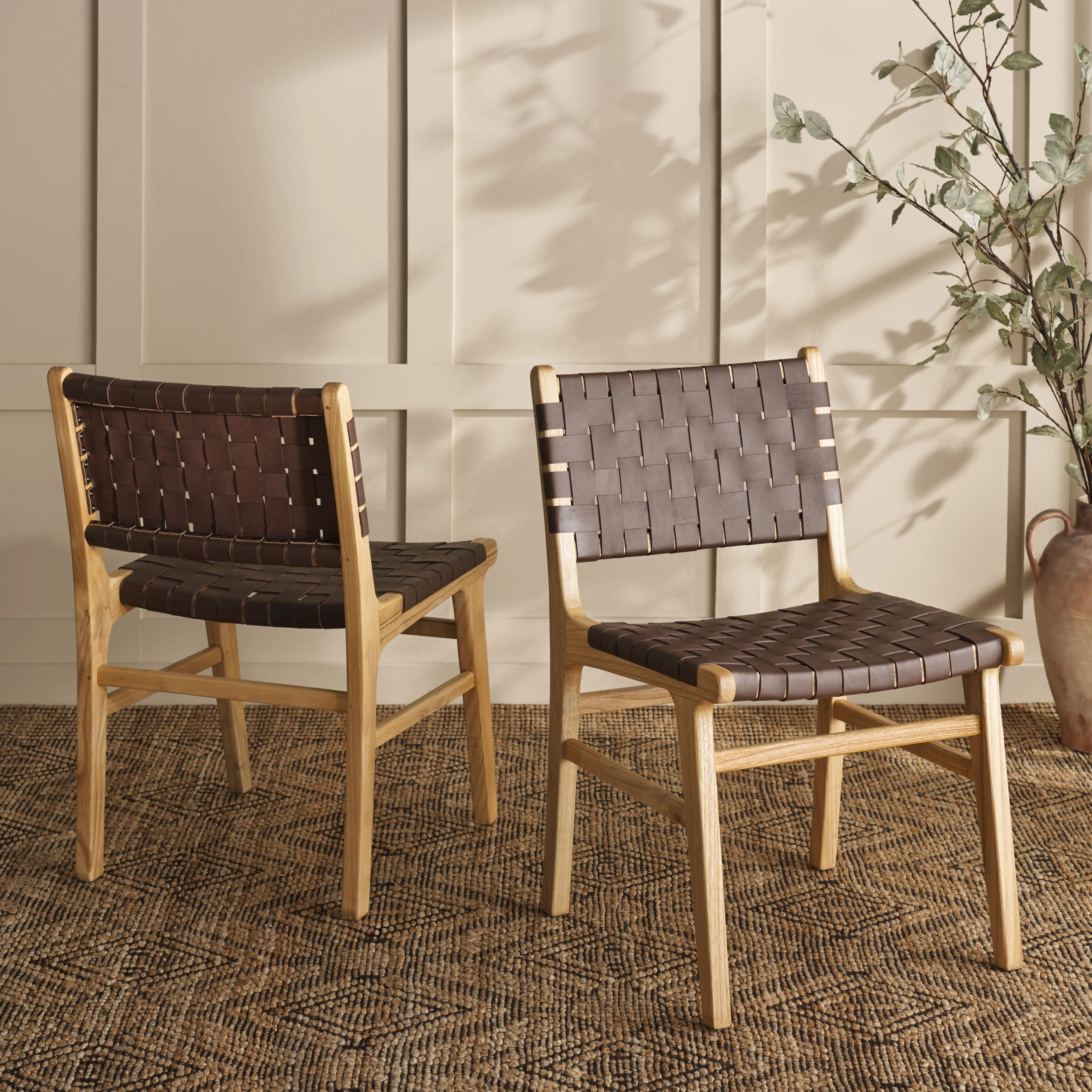 DCH4000A-SET2 Taika Brown Leather Dining Chairs - Set of 2-2