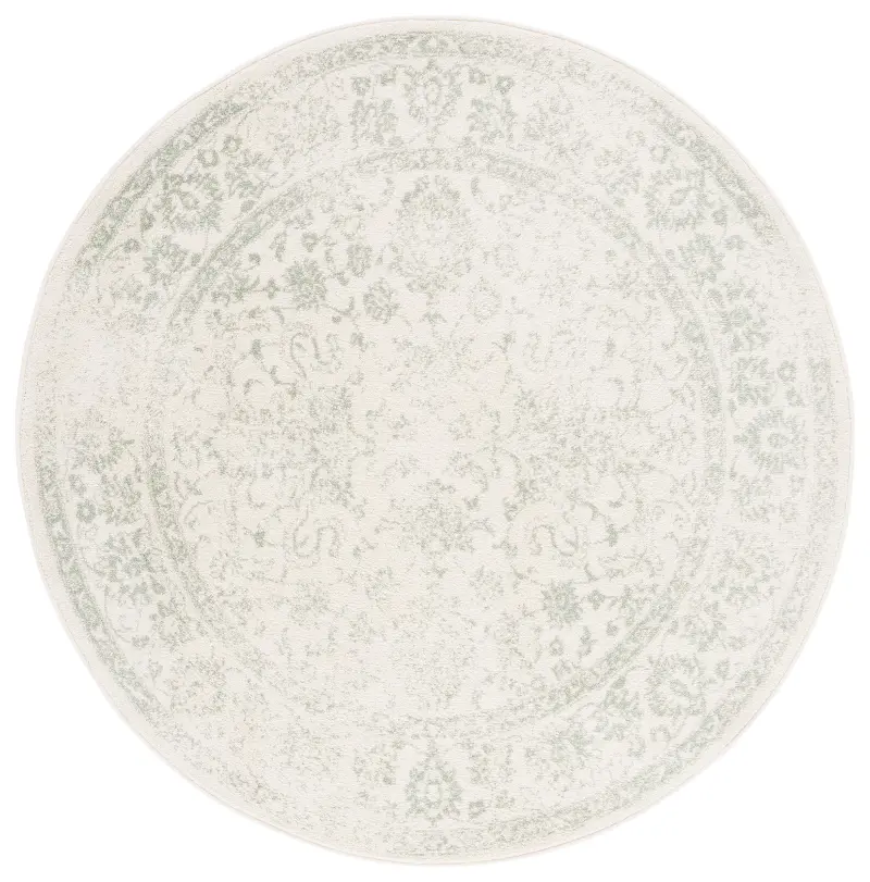Adirondack Power Loomed Ivory and Sage Round Rug