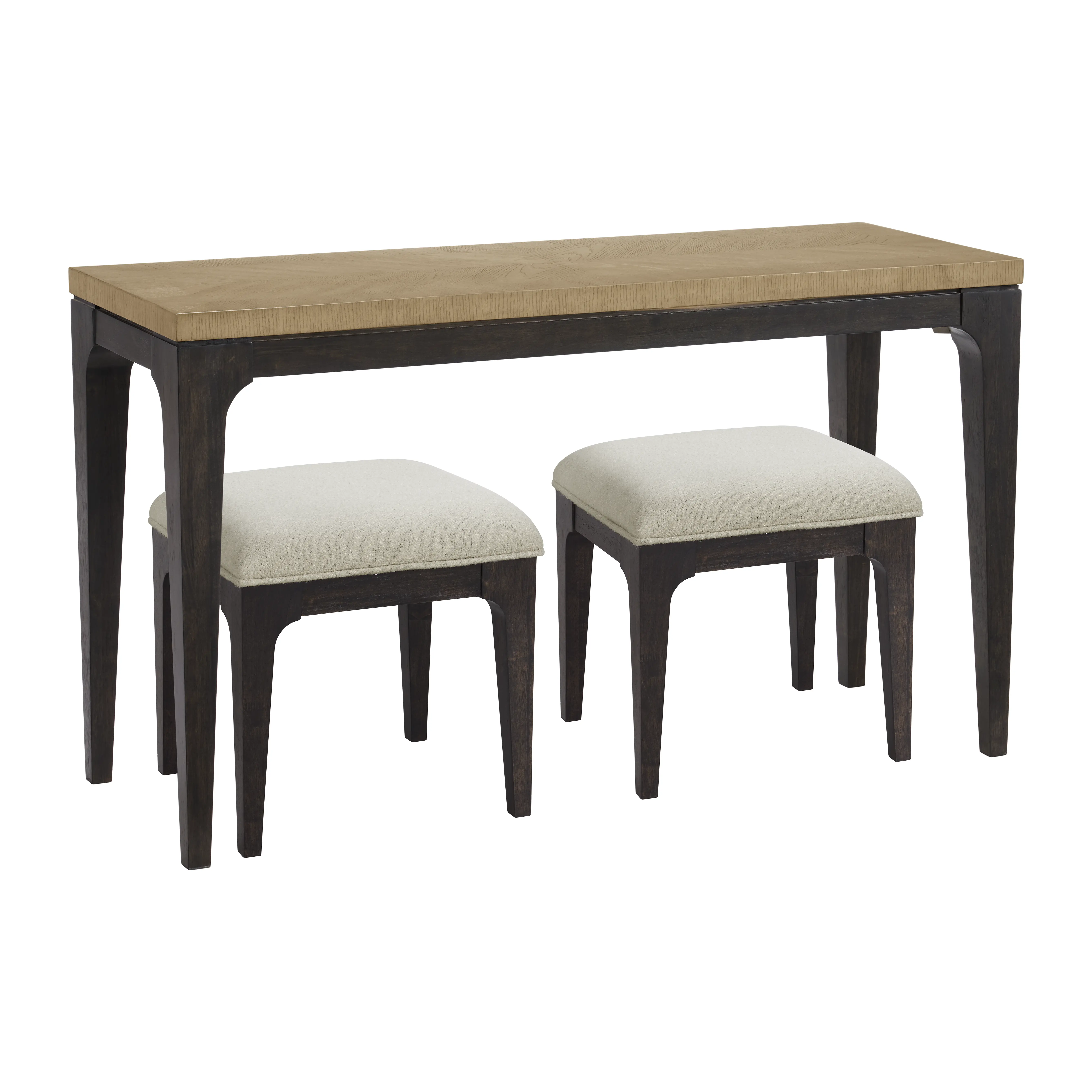 Sutton Brown Sofa Table and Off-White Stools, Set of 3-1