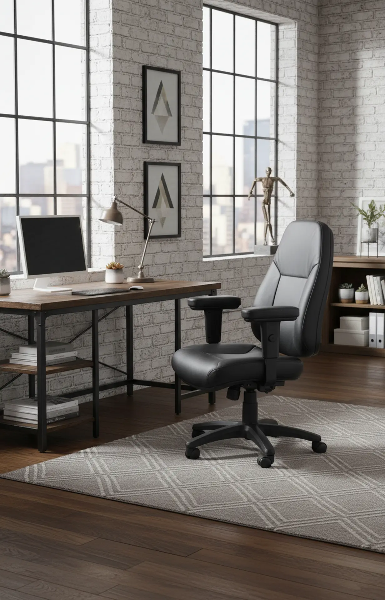 Black Bonded Leather Ergonomic Chair-2