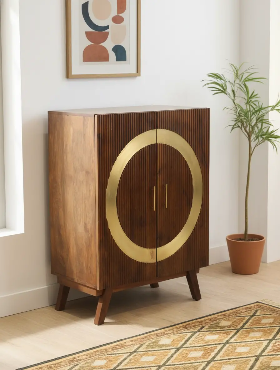 Brown Two Door Tall Wine Cabinet-2