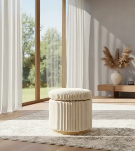 Cream Round Ottoman-2