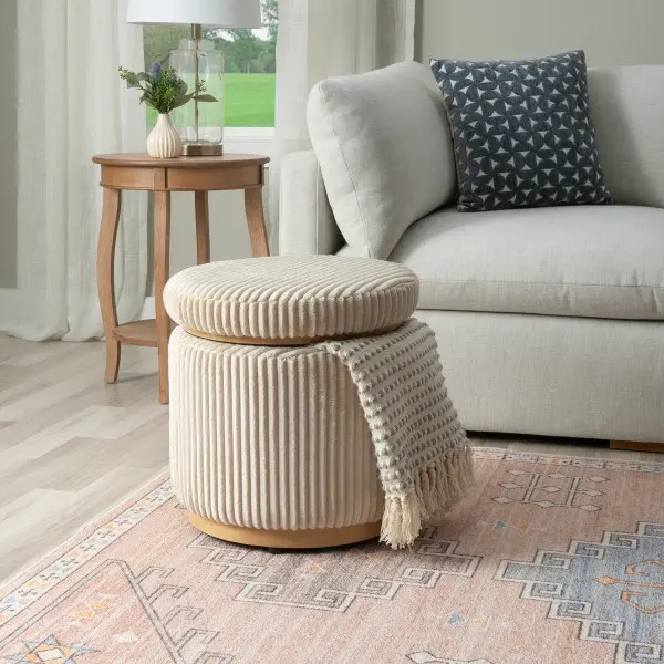 Cream Round Ottoman-7