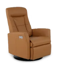 Grove Straw Standard Leather Swivel Glider Power Recliner with Adjustable Headrest