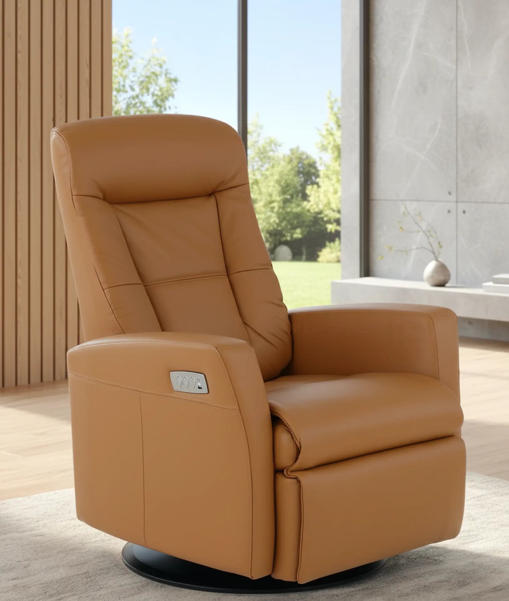 Grove Straw Standard Leather Swivel Glider Power Recliner with Adjustable Headrest-2