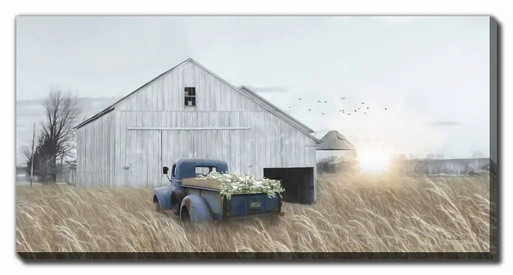 Navy Blue Truck with Flowers Wall Art-1