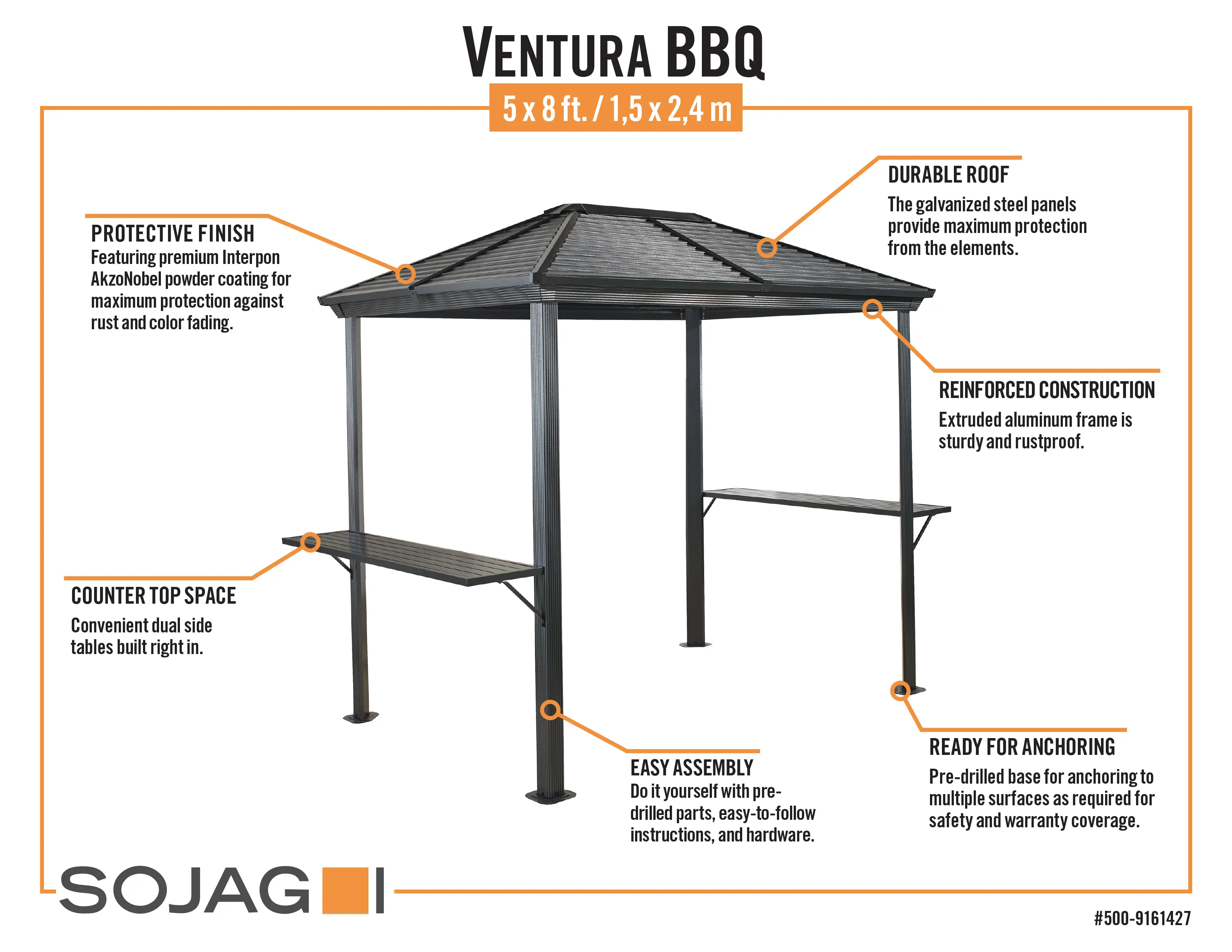 Sojag Ventura Dark Gray BBQ Gazebo-6