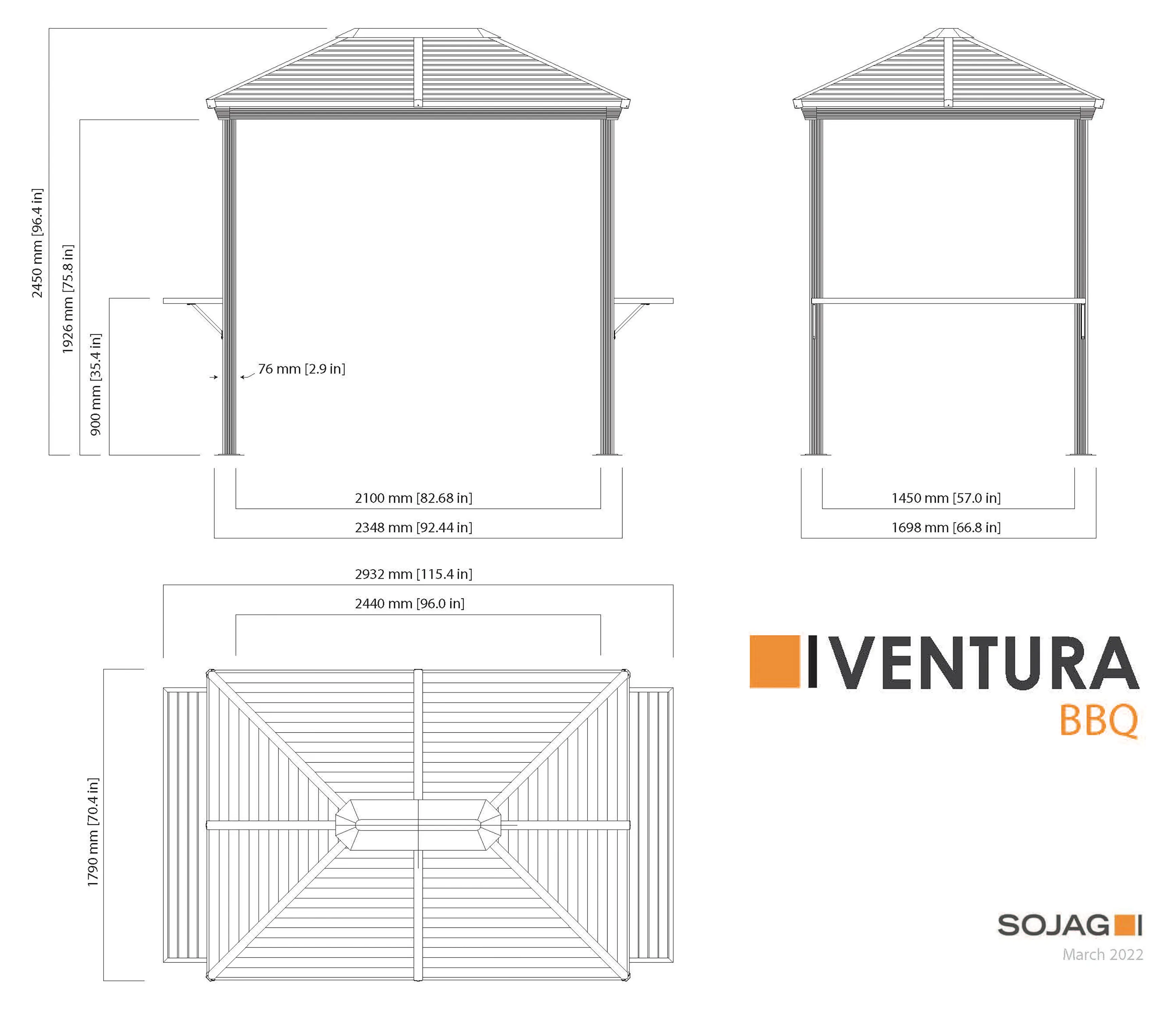 Sojag Ventura Dark Gray BBQ Gazebo-7