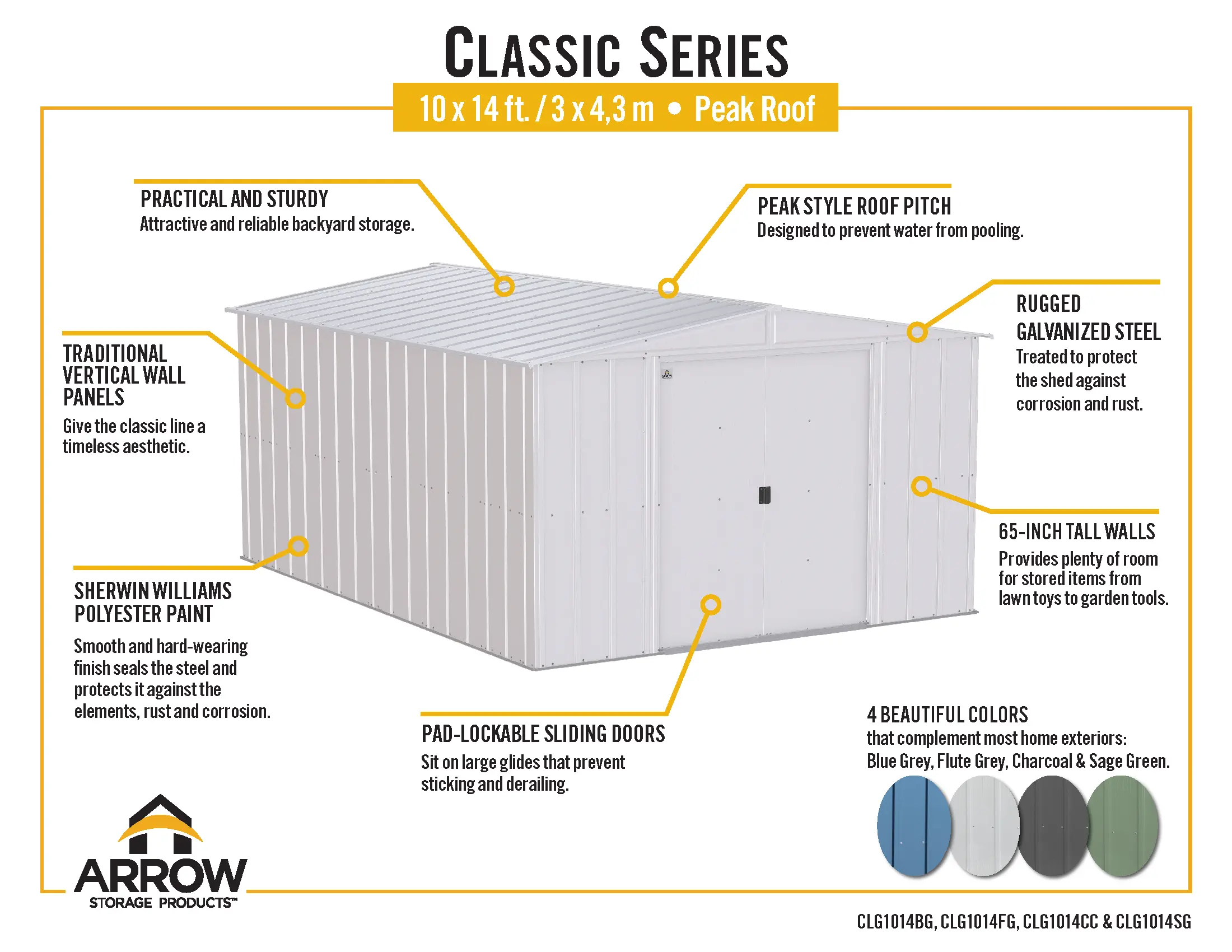 Arrow Classic 10 x 14 Charcoal Steel Storage Shed-9