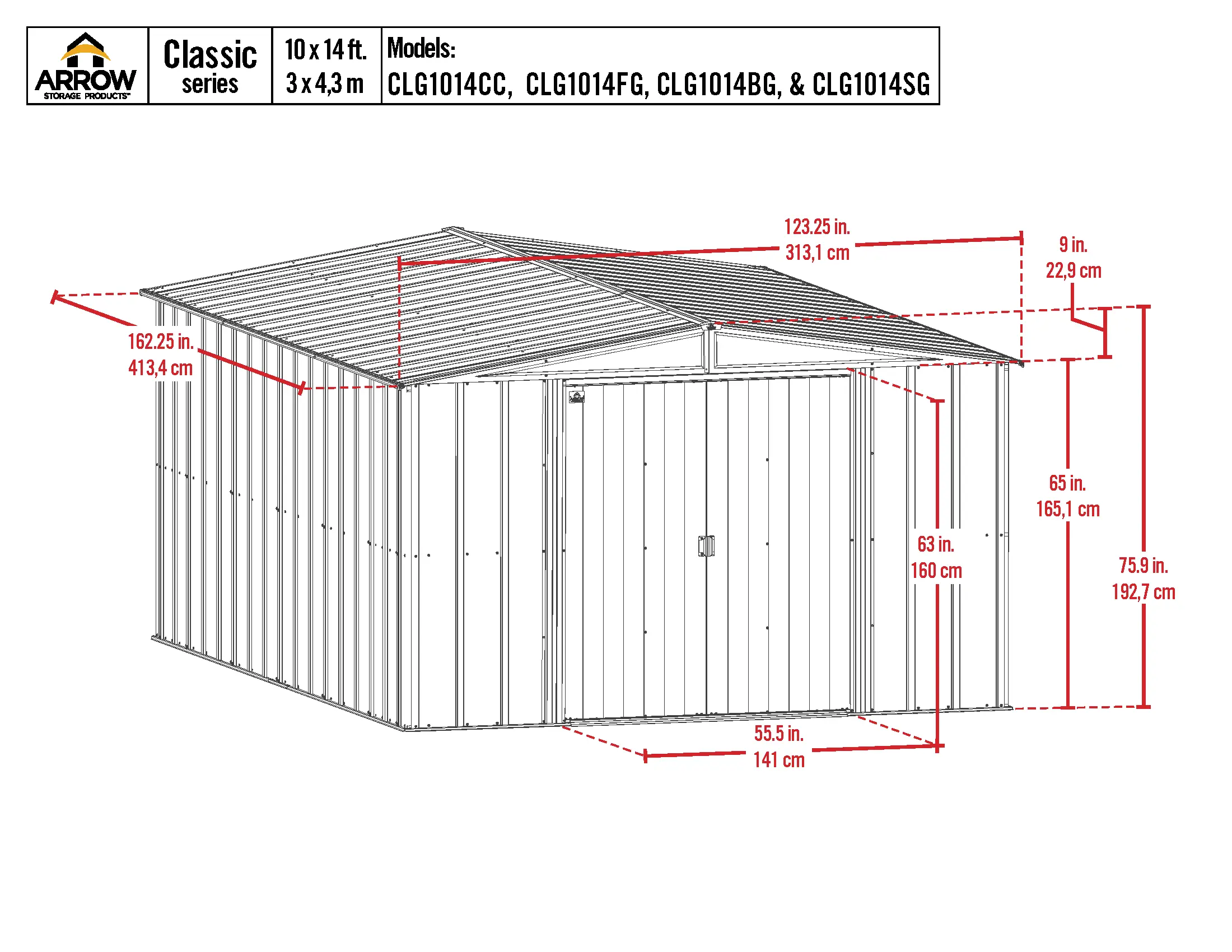 Arrow Classic 10 x 14 Charcoal Steel Storage Shed-3