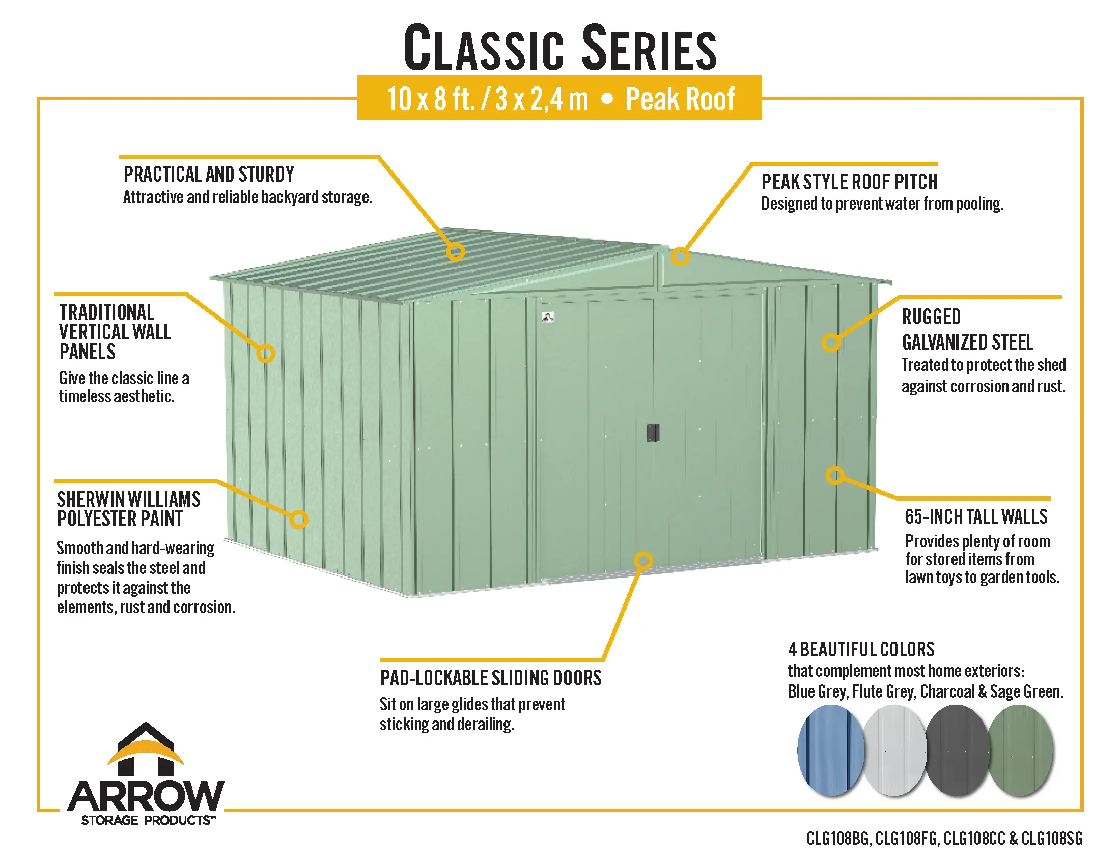 Arrow Classic 10 x 8 Charcoal Steel Storage Shed-8