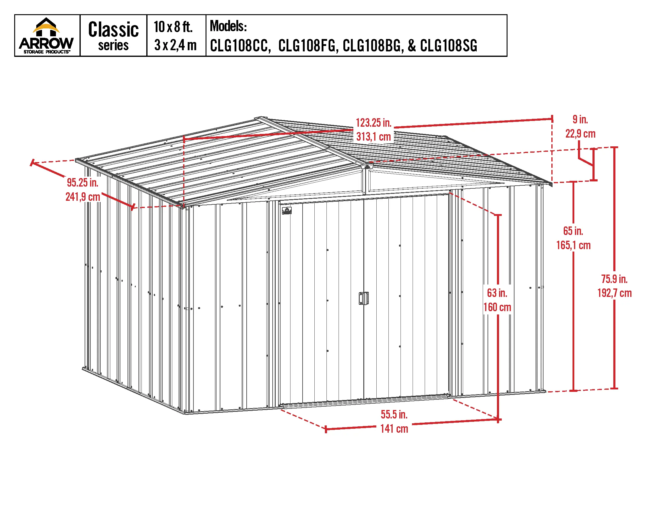 Arrow Classic 10 x 8 Charcoal Steel Storage Shed-9