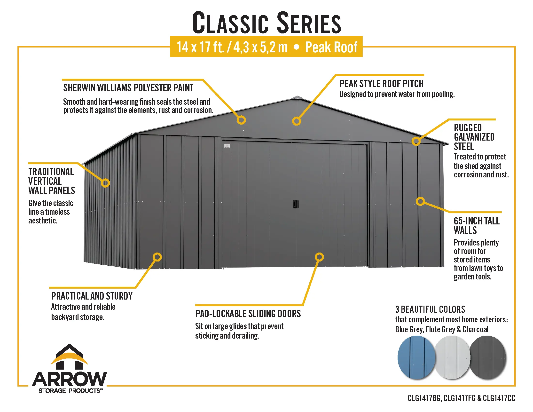 Arrow Classic 14 x 17 Charcoal Storage Shed-12