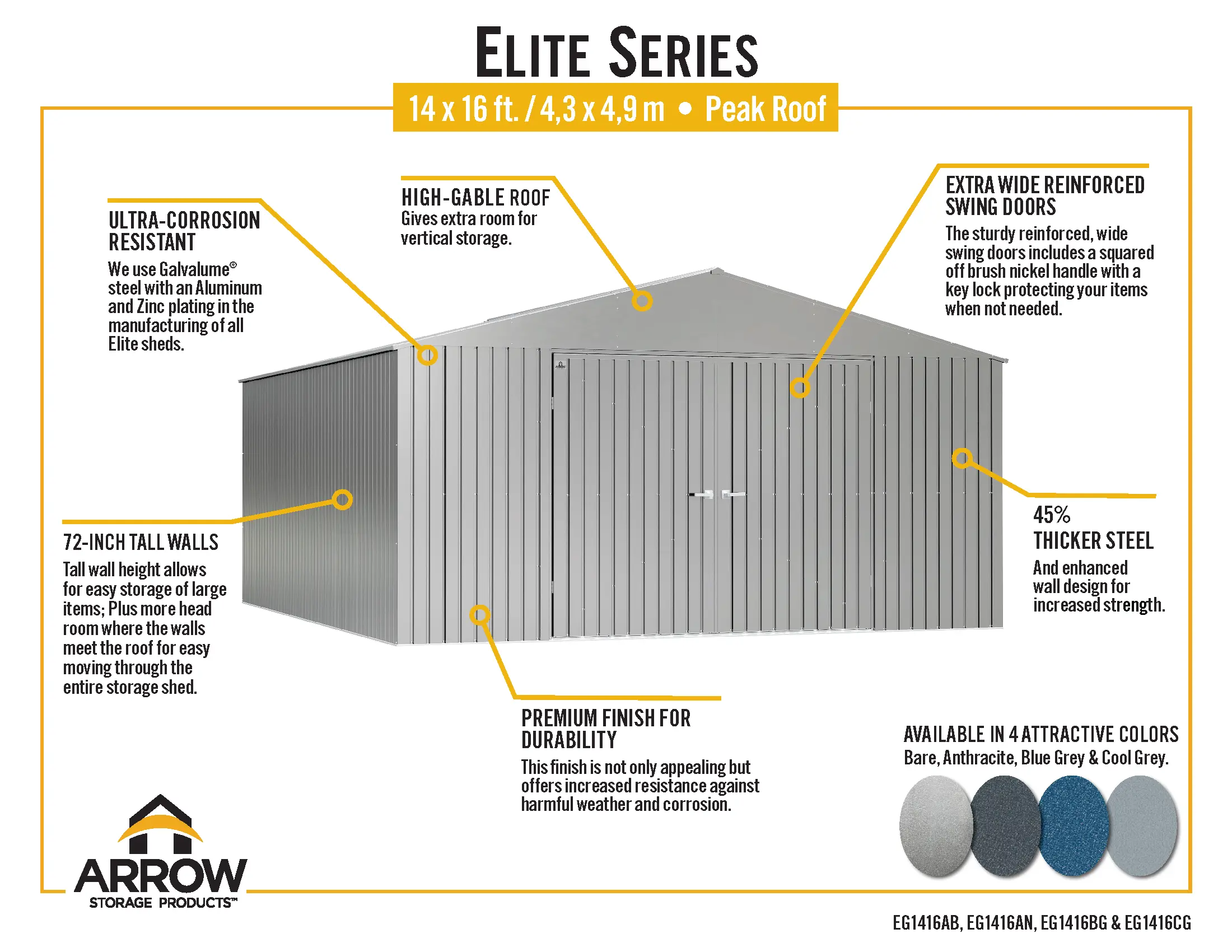 Arrow Elite 14 x 16 Blue Gray Storage Shed-11