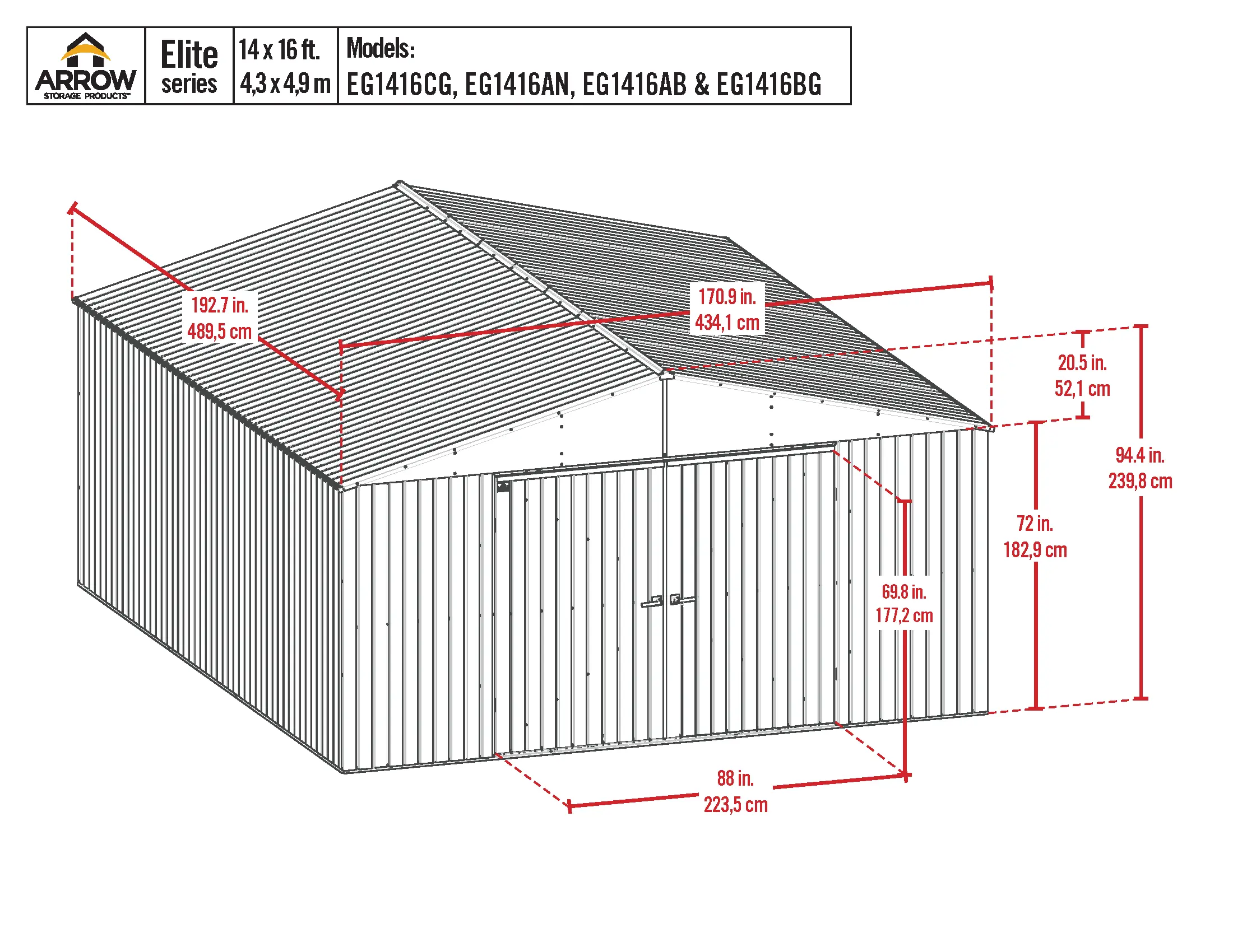 Arrow Elite 14 x 16 Blue Gray Storage Shed-12