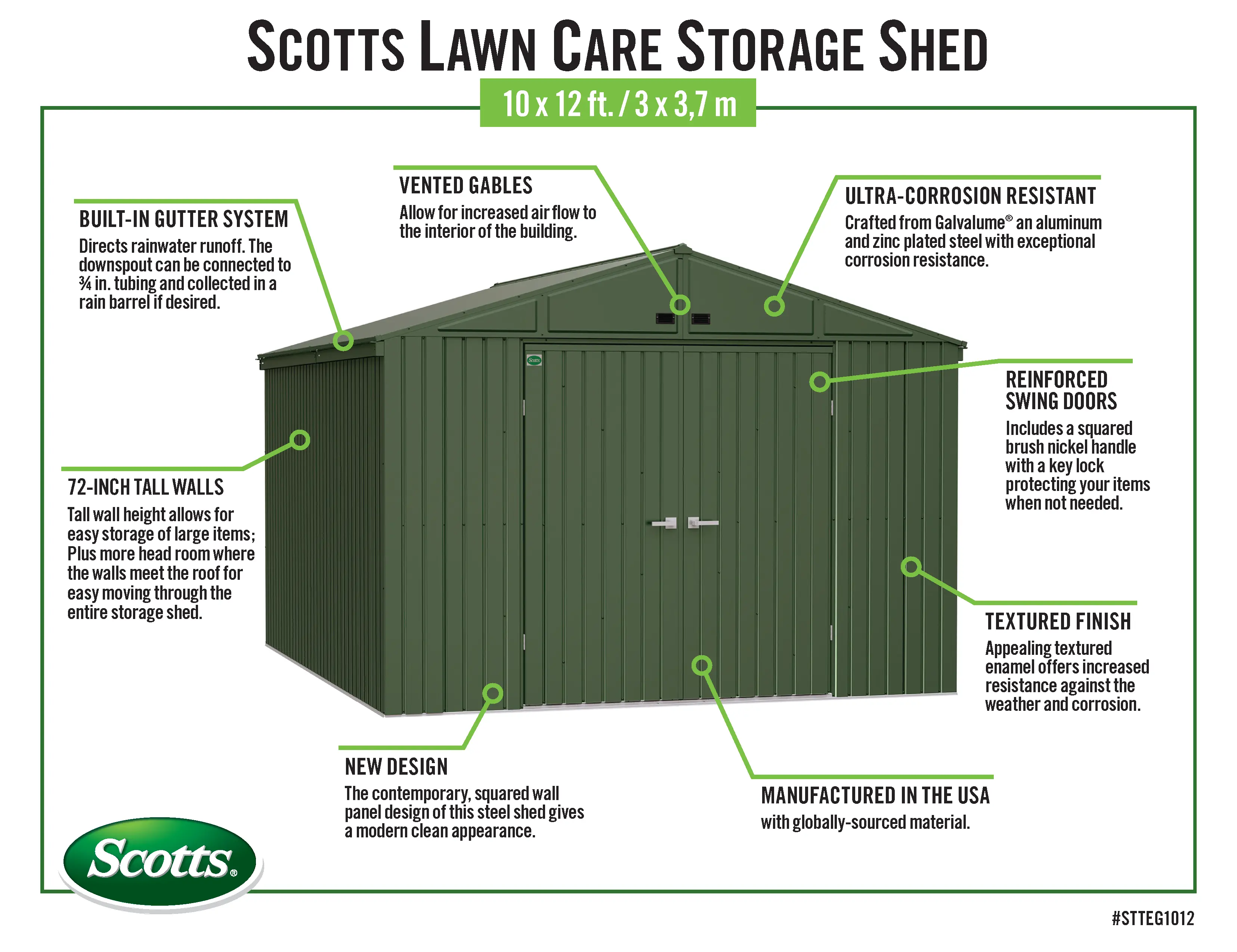 Scotts 10 x 12 Green Metal Storage Shed-12