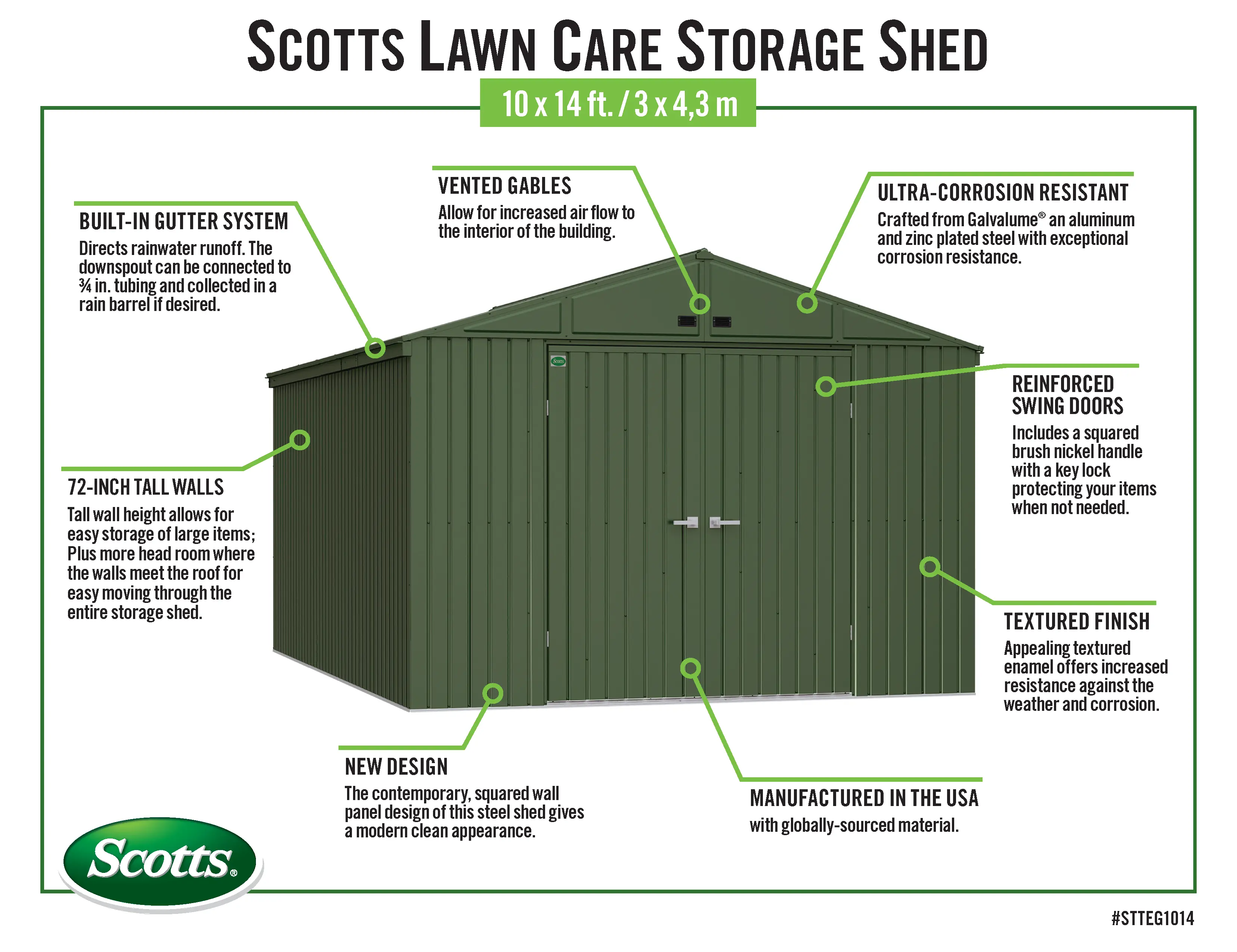 Scotts 10 x 14 Green Metal Storage Shed-10